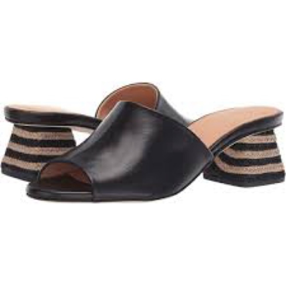 Paloma Barcelo Black Nicole Sandal Open-Toe Mules with Striped Rope Heel